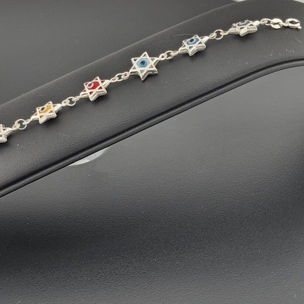 Dainty Multi Star Evil Eye Bracelet in 925 Sterling Silver - Picture 8 of 10